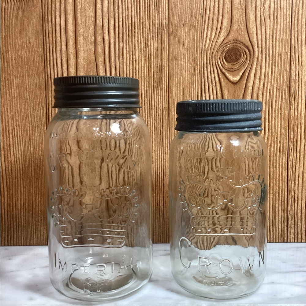 Vintage 1940 Crown Mason Jars with glass/zinc  Lids